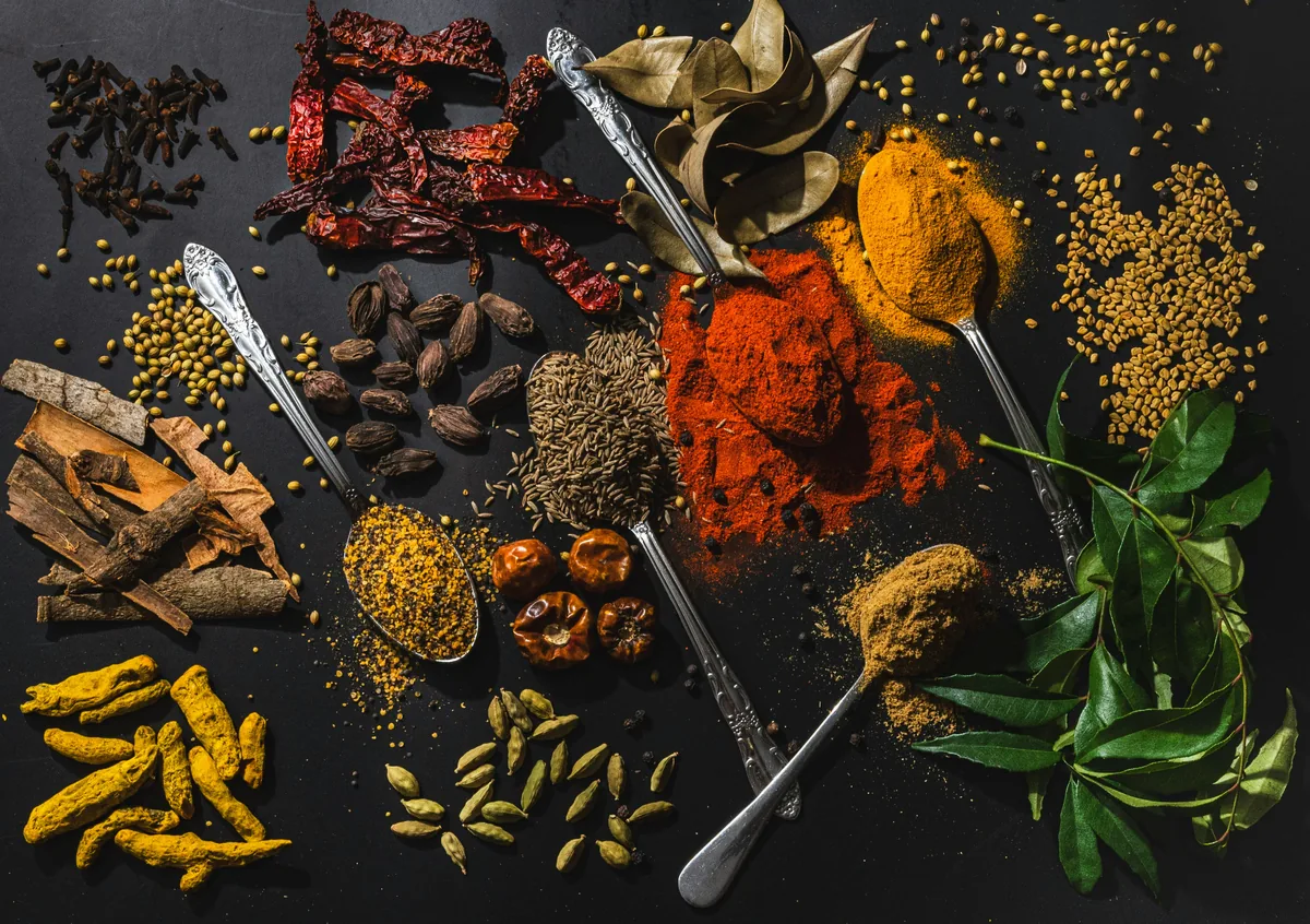 Whole Indian spices flat lay